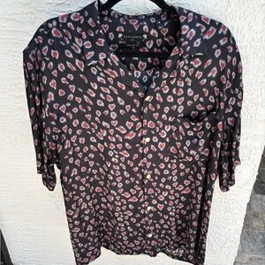 All Saints Black and Red Casual Button Down Shirt